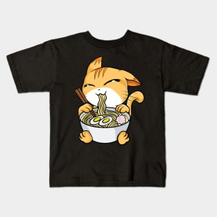 Kawaii Cat Ramen Bowl Funny Anime Noodles Kitty Kids T-Shirt